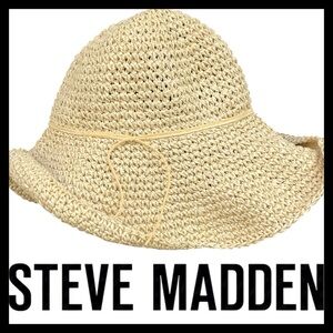 Steve Madden Natural Tan Woven Paper/Straw Wide Brim Packable Beach Hat (O/S)